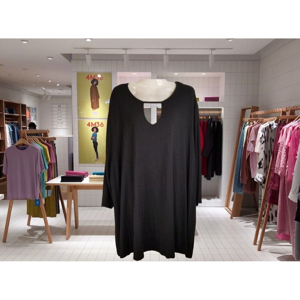 Women's Jessica London Top Solid Black  V-Neck Causal Sleeve Plus Size 30/32